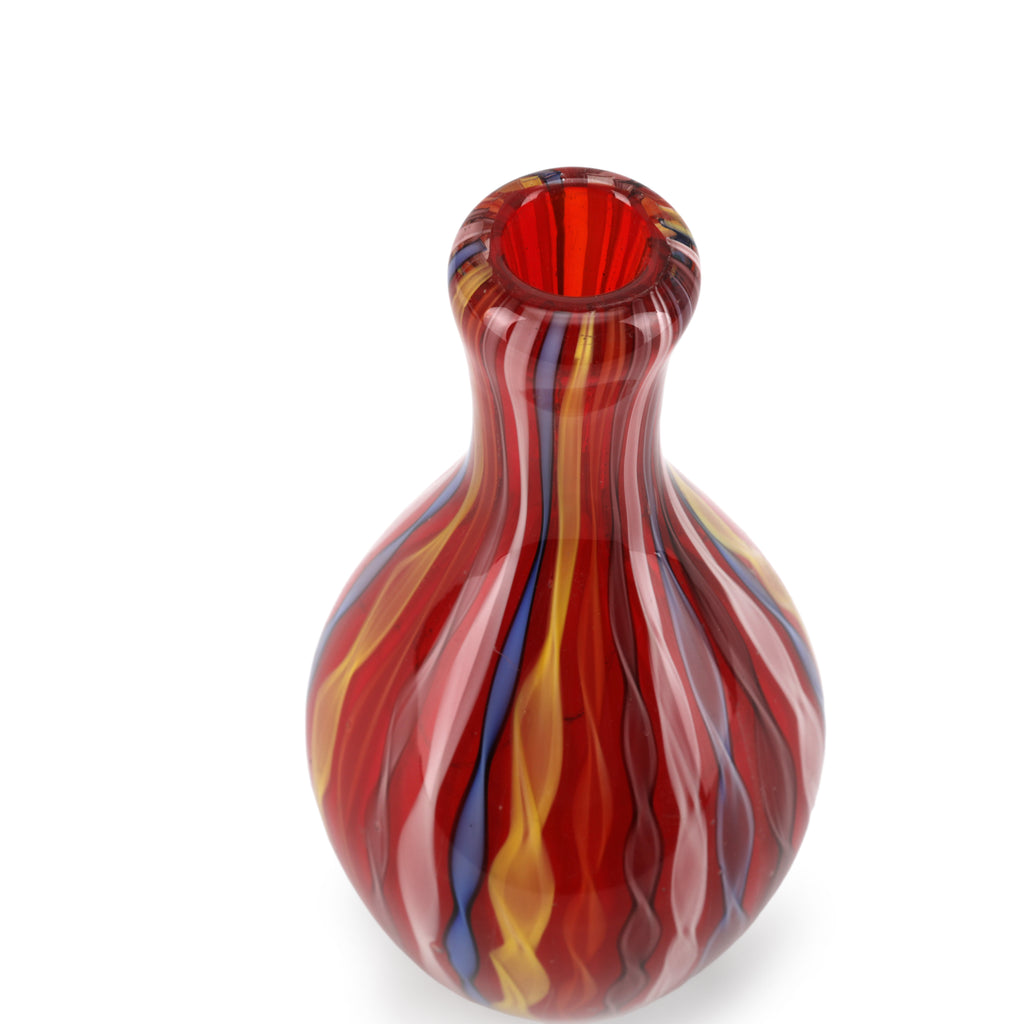 Red Glass Vase with Pink, Yellow, and Blue Stripes (A+D)