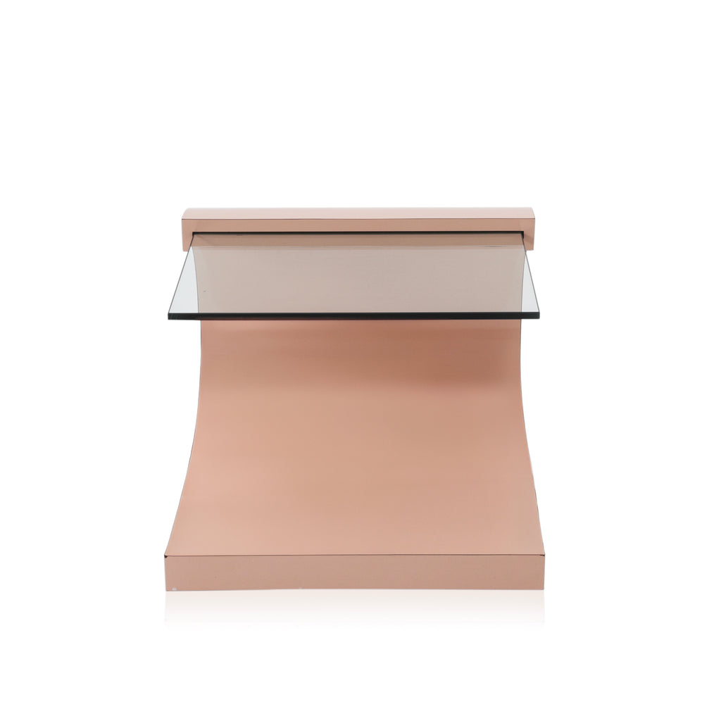 Curved Blush Side Table w/ Glass Top