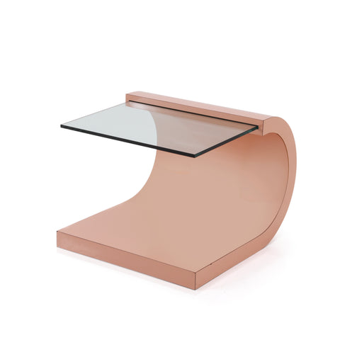 Curved Blush Side Table w/ Glass Top