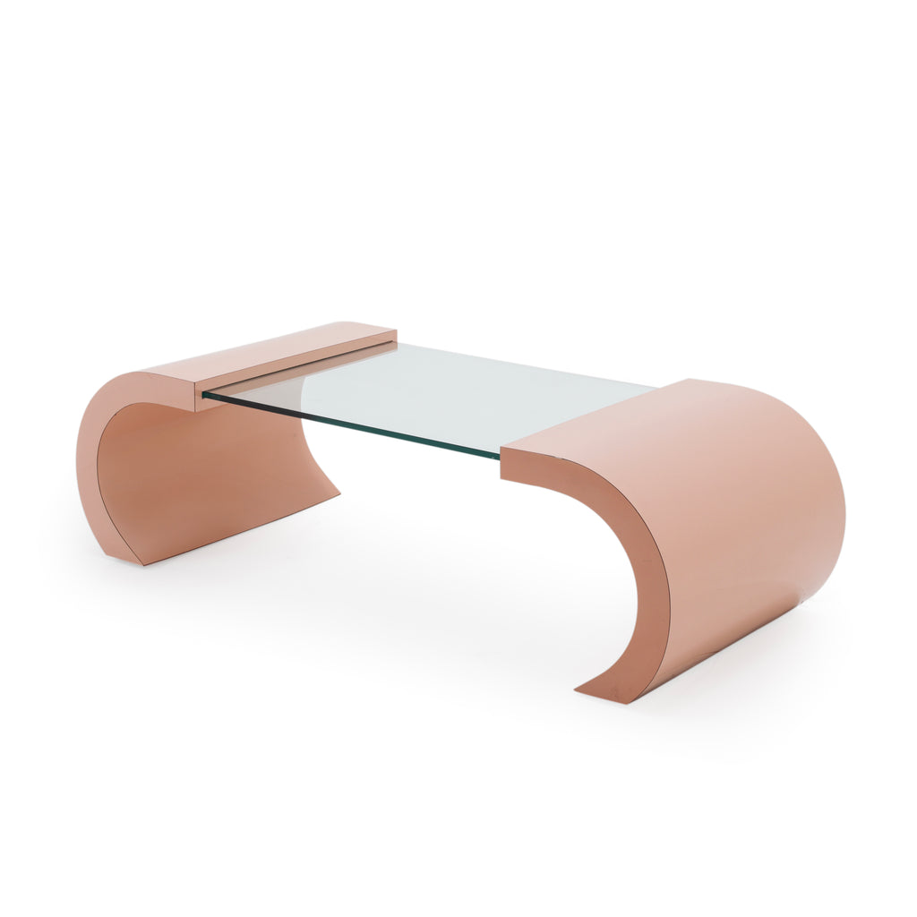 Curved Blush Coffee Table w/ Glass Top