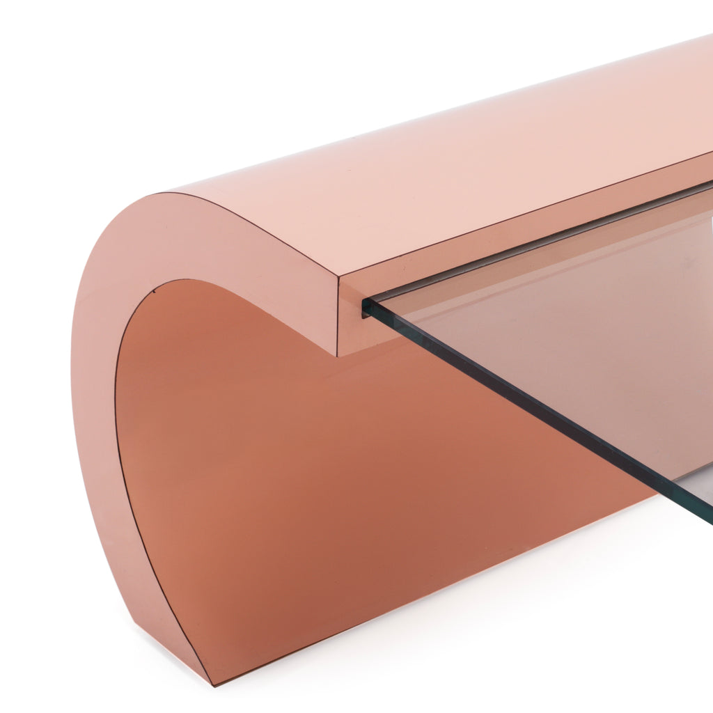 Curved Blush Coffee Table w/ Glass Top