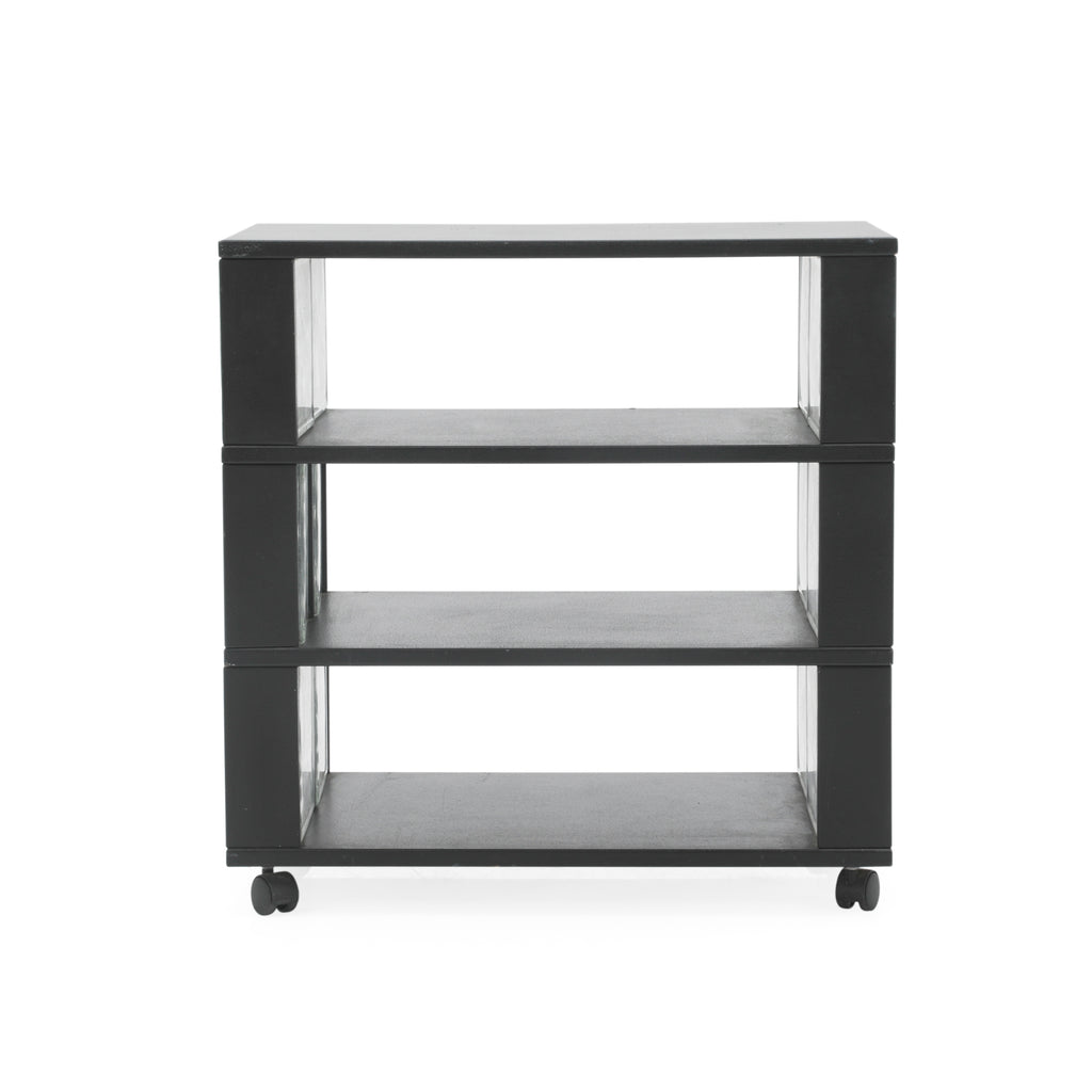 Black Rolling Shelf w/ Glass Panels