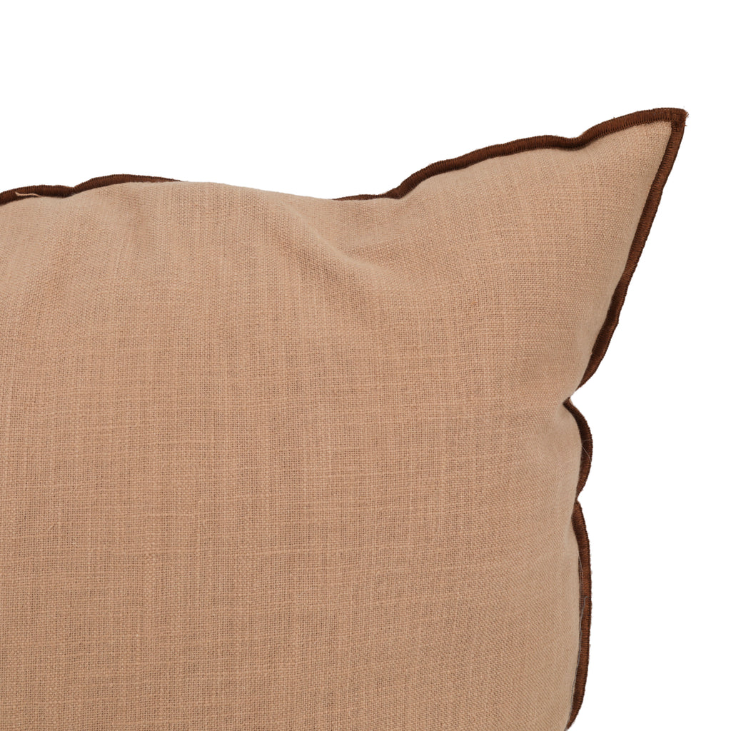 Tan Throw Pillow w/ Brown Trim