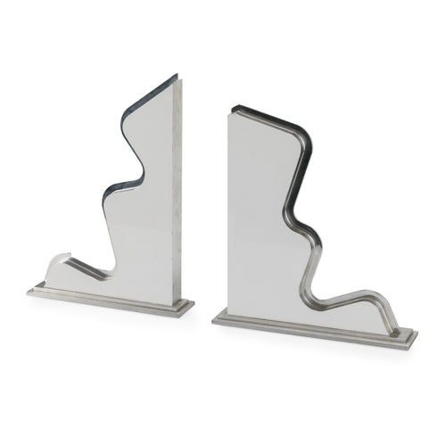 Wavy Chrome Bookends - Pair