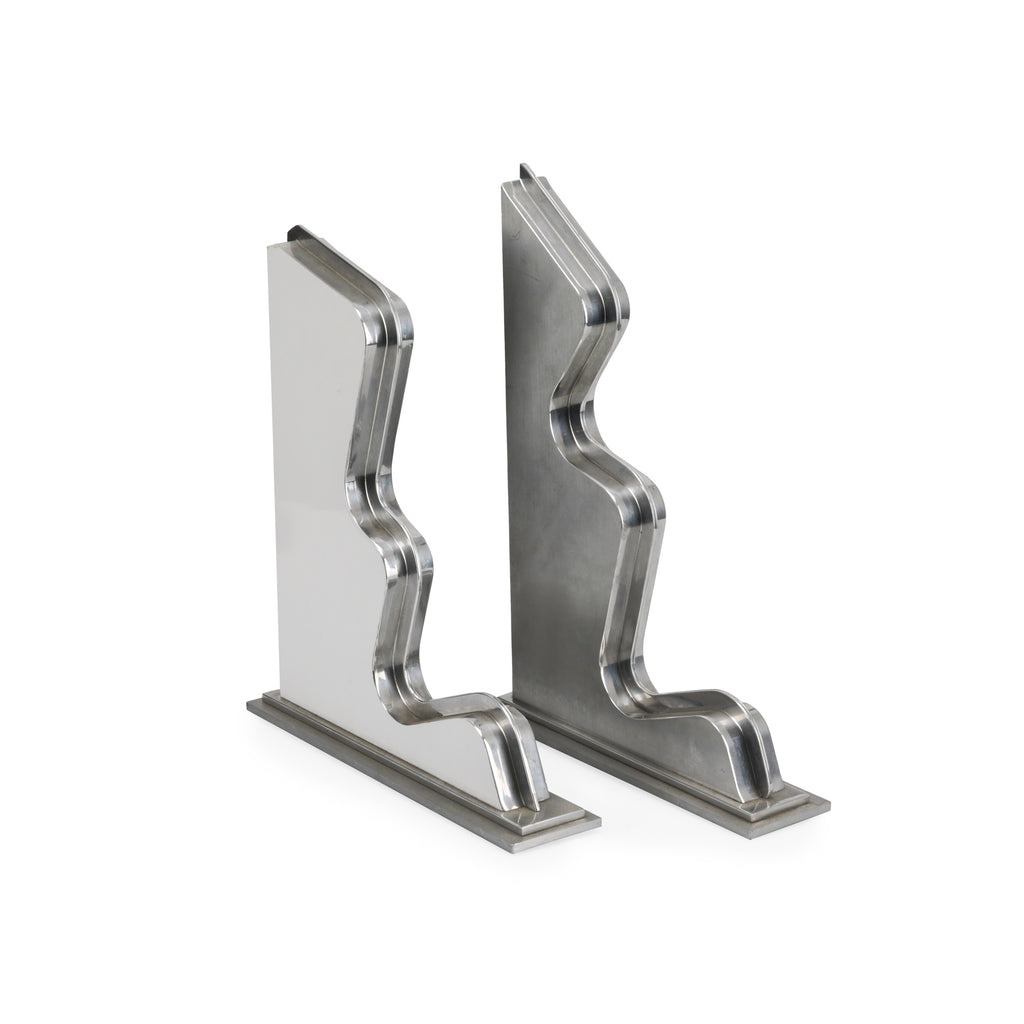 Wavy Chrome Bookends - Pair