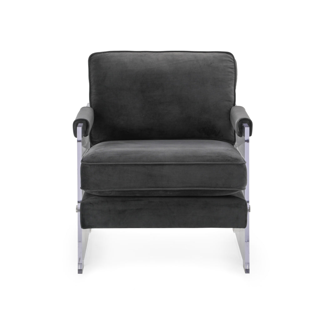 Grey Velvet & Lucite Waterfall Armchair