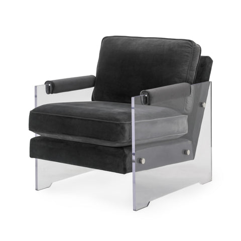 Grey Velvet & Lucite Waterfall Armchair