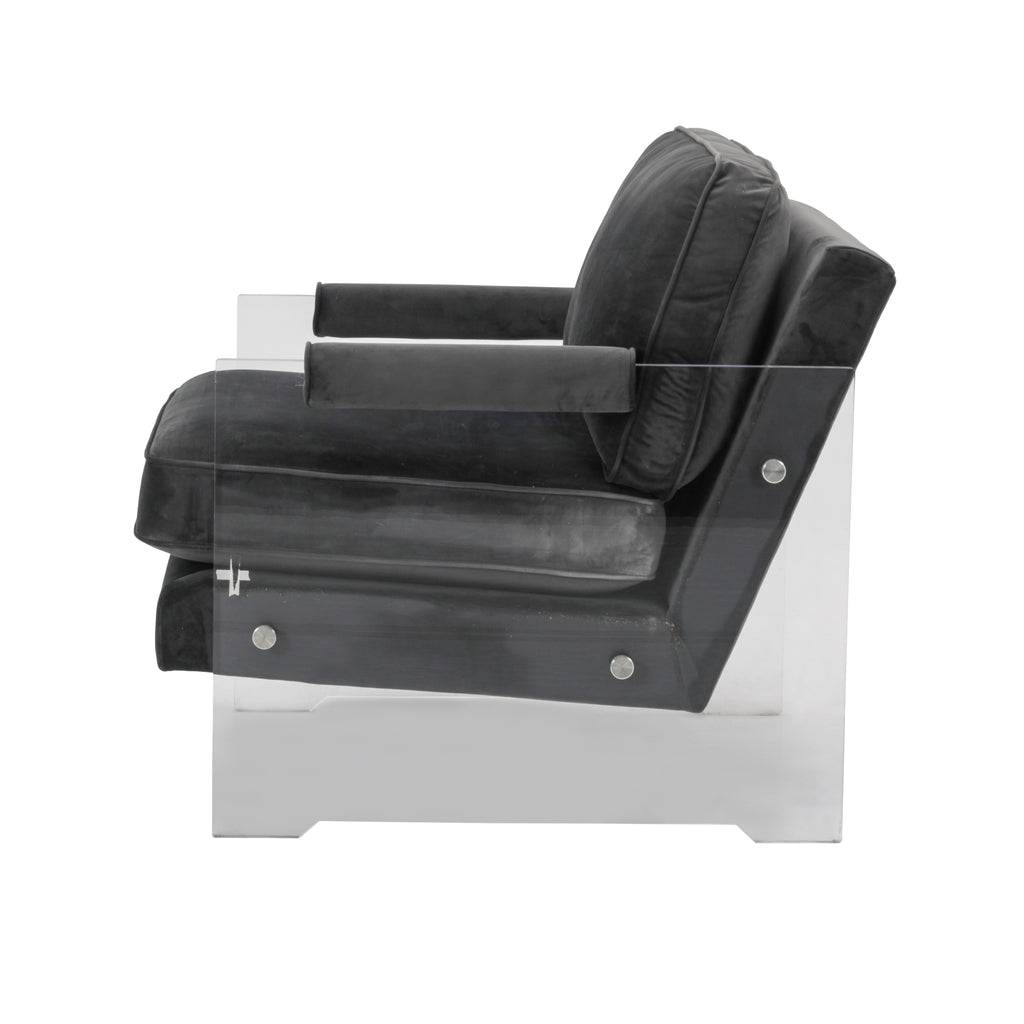 Grey Velvet & Lucite Waterfall Armchair