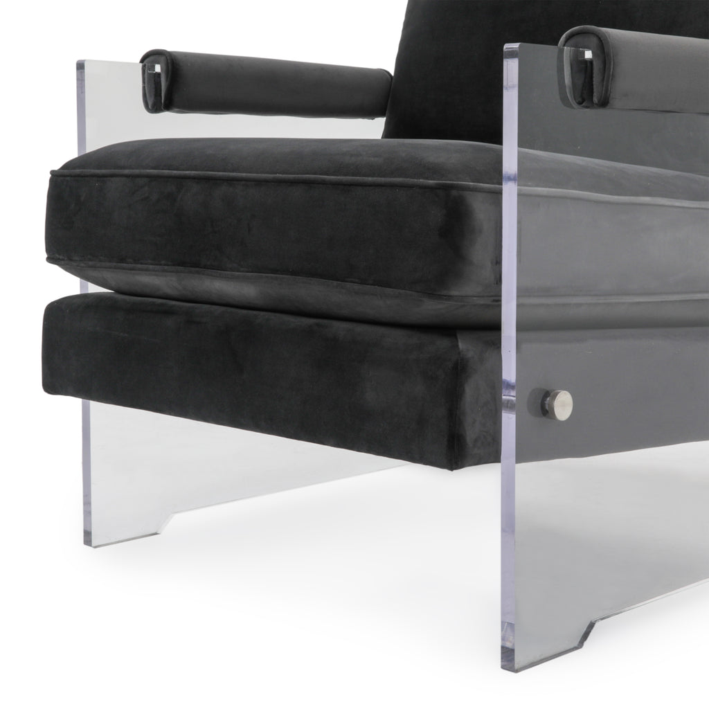 Grey Velvet & Lucite Waterfall Armchair