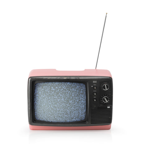 Solid State Light Pink TV w/ Black Frame, Buttons, & Knobs