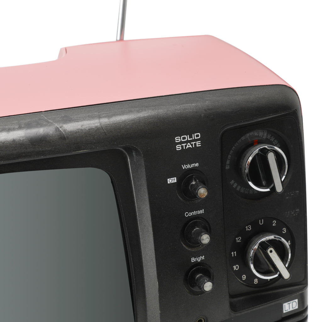 Solid State Light Pink TV w/ Black Frame, Buttons, & Knobs