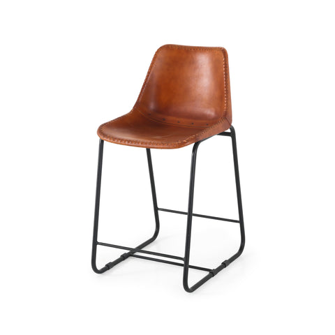 Brown Leather Roadhouse Counter Stool