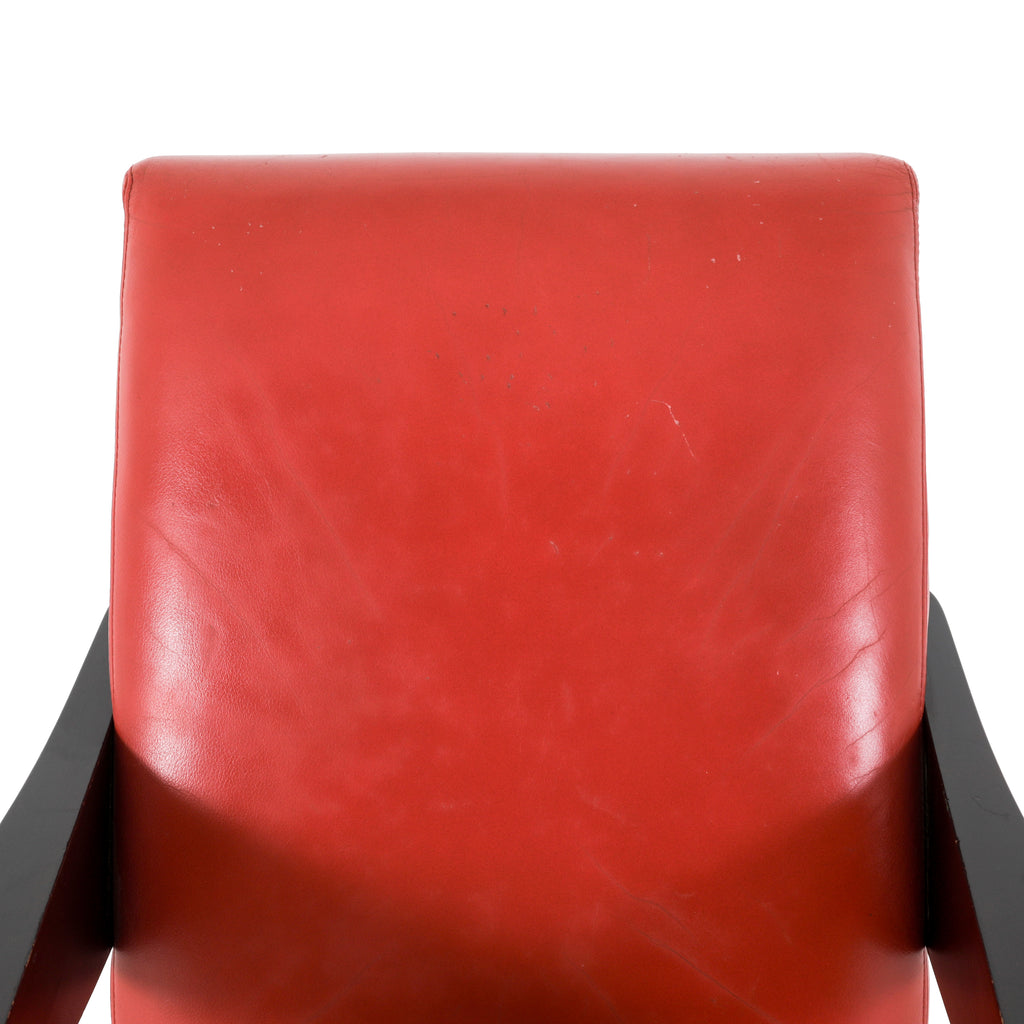 Vintage Red Leather / Wood Lounge Chair