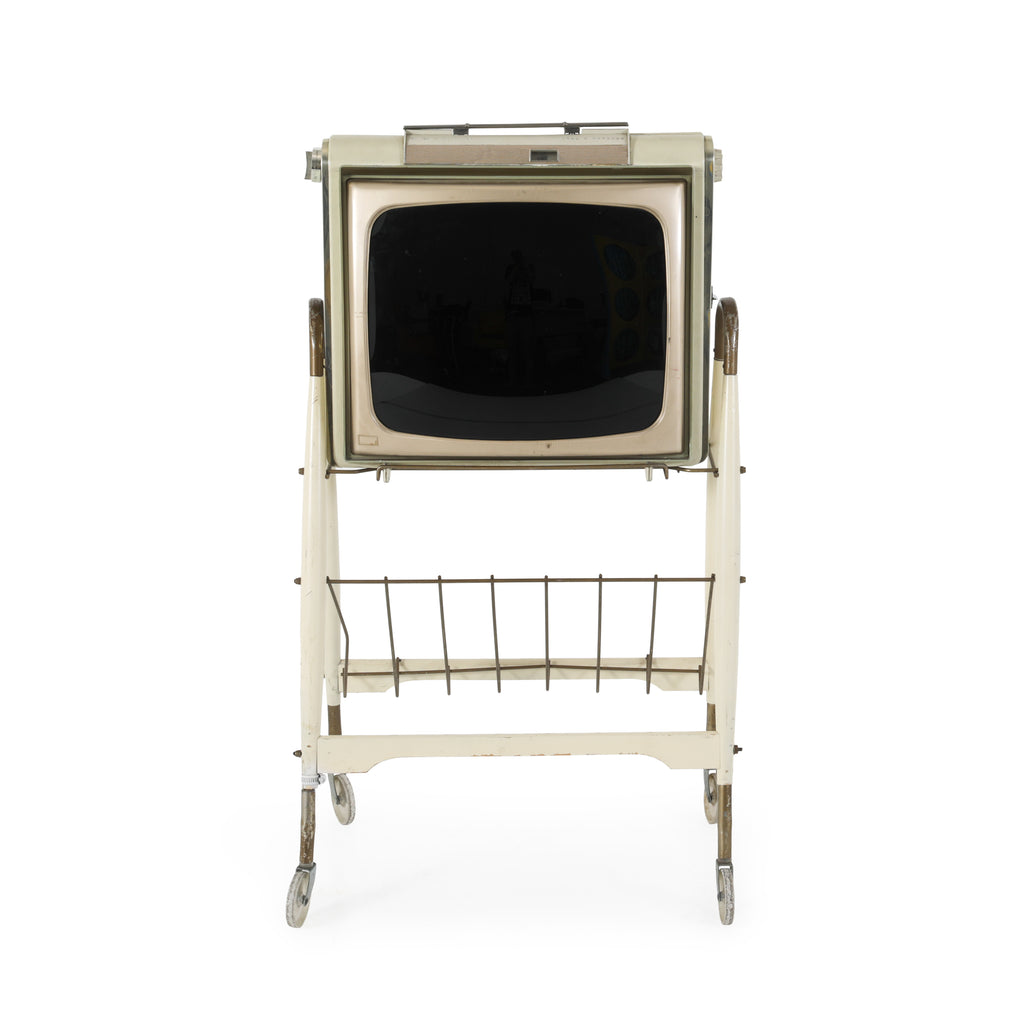 Philco Off-White Television with Rolling Cart