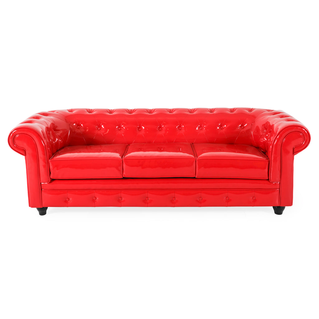 Glossy Red Chesterfield Sofa