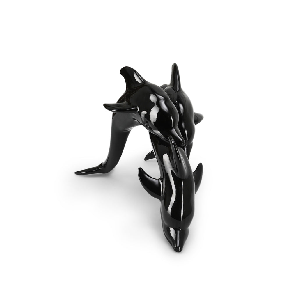 Black Ceramic Dolphins Table Sculpture (A+D)
