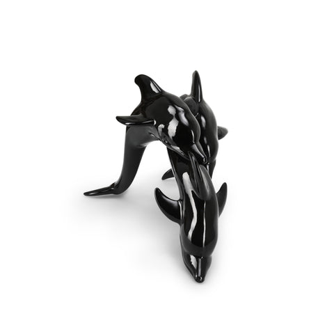 Black Ceramic Dolphins Table Sculpture (A+D)
