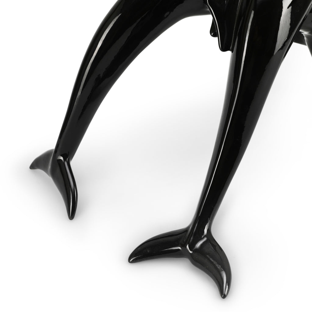 Black Ceramic Dolphins Table Sculpture (A+D)