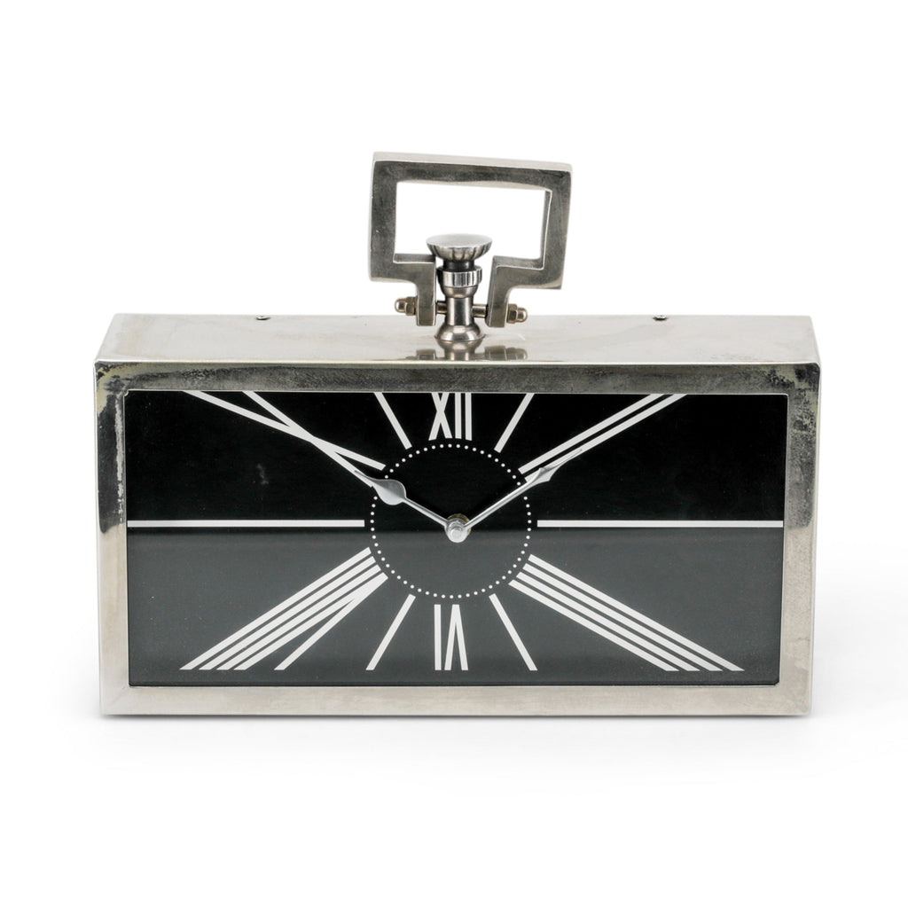 Chrome / Black Vintage Rectangular Table Clock