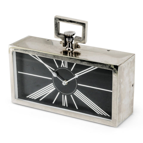 Chrome / Black Vintage Rectangular Table Clock