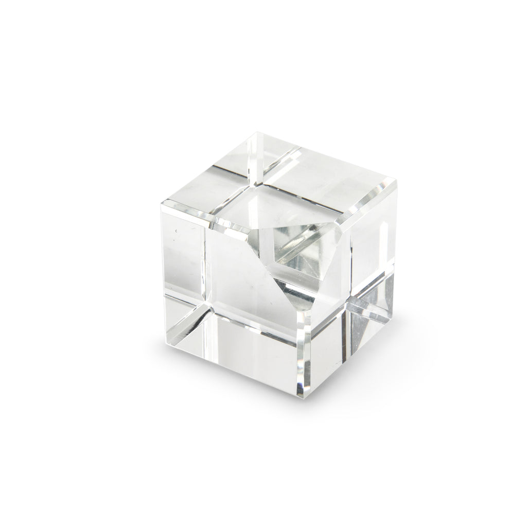 Etched Glass Cube Paperweight w/ Tapered Edge (A+D)