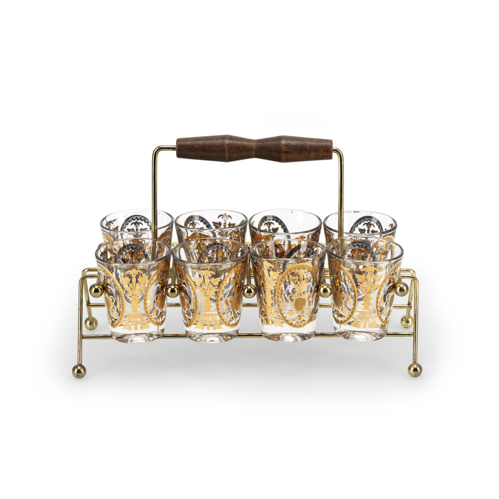 Gold Paisley Shot Glass Set with Carrier