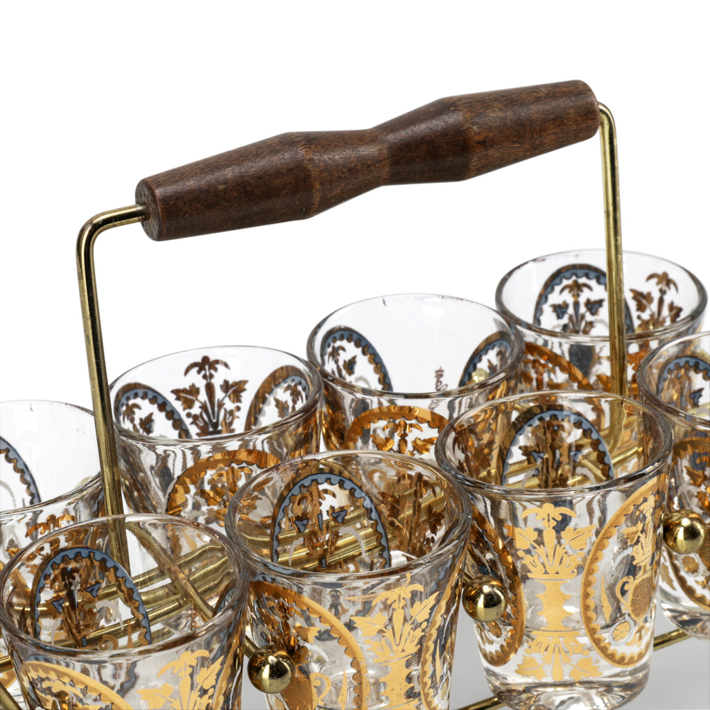Gold Paisley Shot Glass Set with Carrier