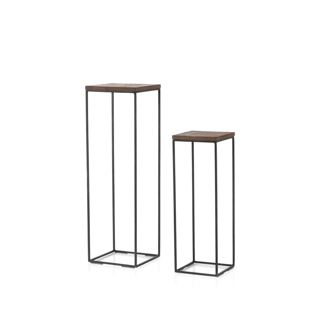 Short Wood Top Metal Pedestal