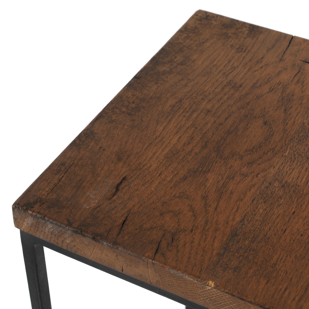 Short Wood Top Metal Pedestal