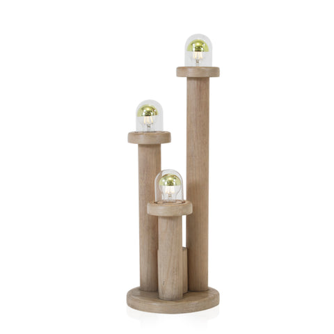 Light Wood 3-Bulb Table Lamp