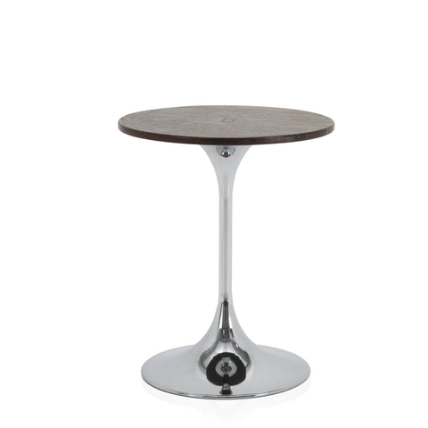 Round Wood Top + Silver Tulip Base Side Table