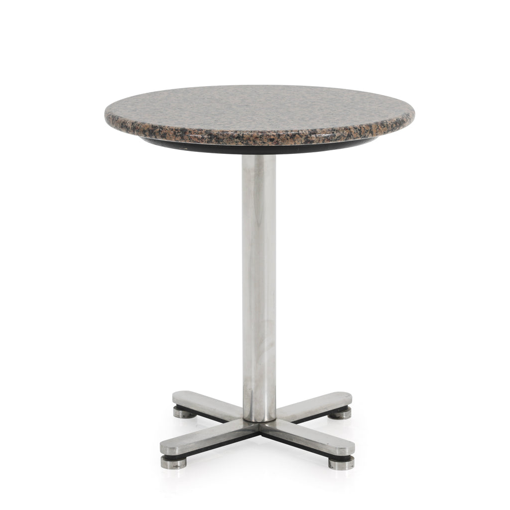 Small Round Brown Marble Side Table w Chrome Base