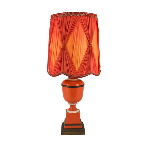 Orange Table Lamp w/ Pleated Shade