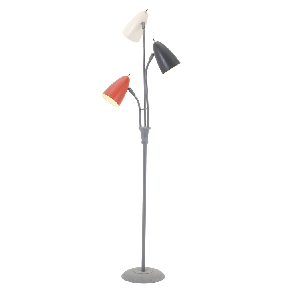 Grey Floor Lamp w/ Orange, Cream, Black Shades