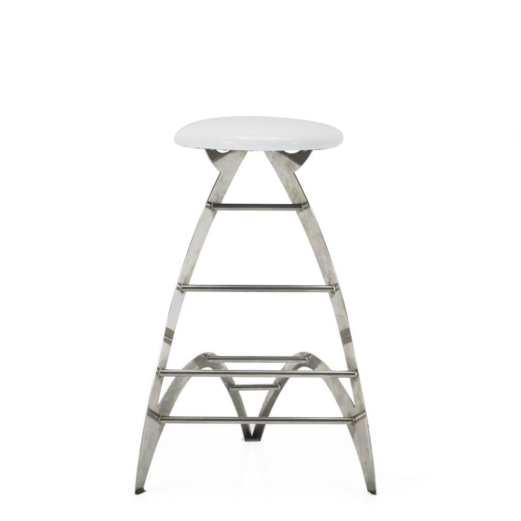 Futuristic Chrome + Glossy White Strat Bar Stool