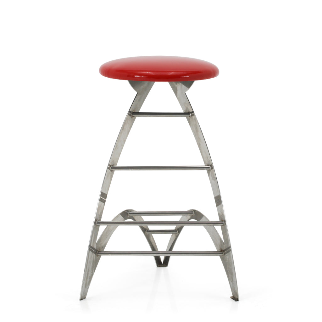 Futuristic Chrome + Glossy Red Strat Bar Stool