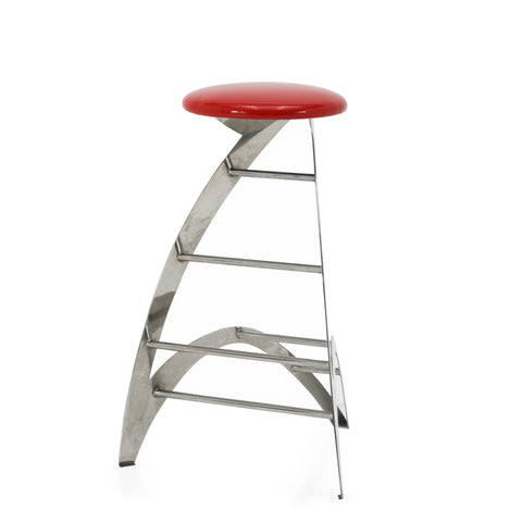 Futuristic Chrome + Glossy Red Strat Bar Stool