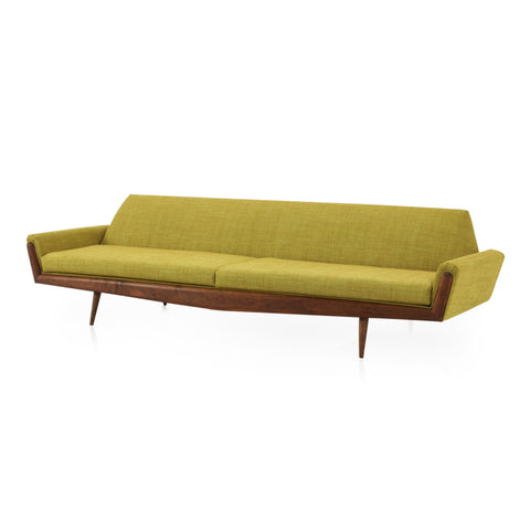 Yellow Fabric Danish Wood Sofa