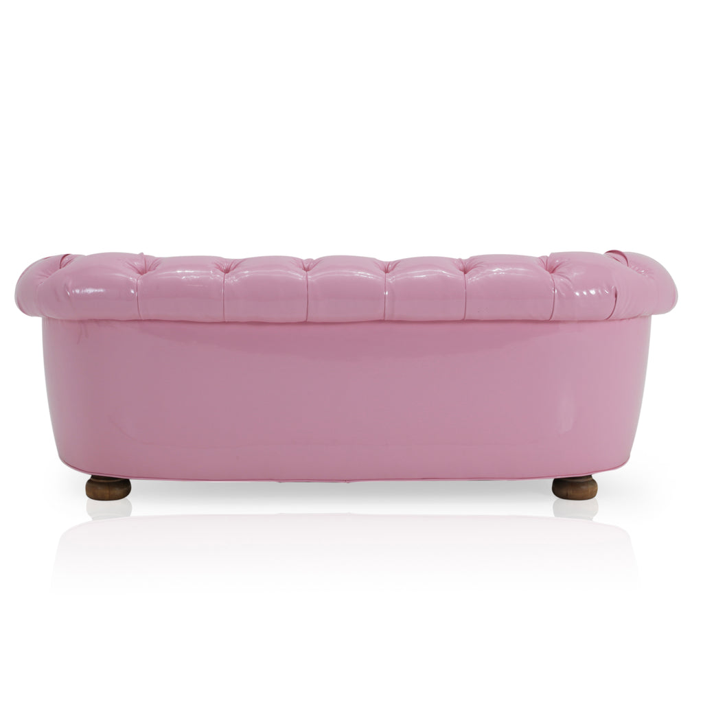 Glossy Pink Leather Tufted Chesterfield Love Seat Sofa