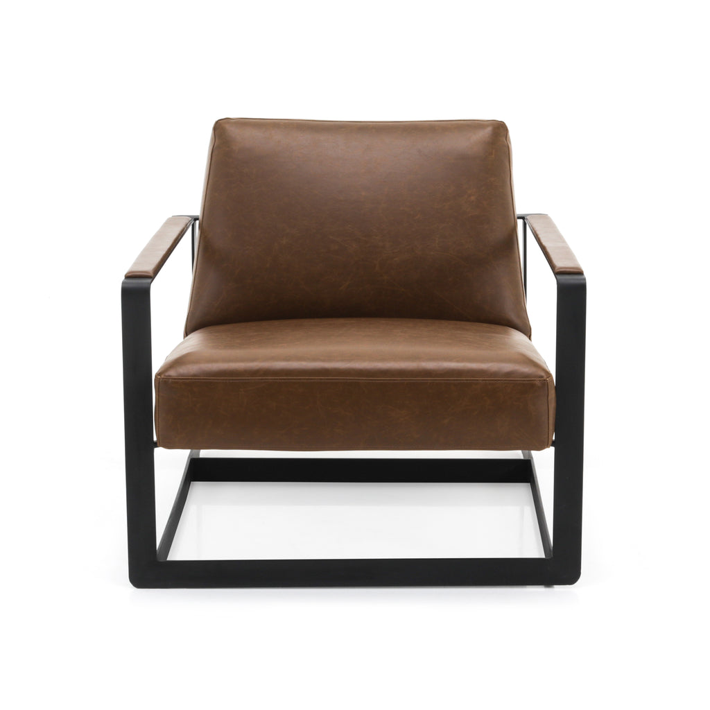 Brown Leather / Black Metal Lounge Chair