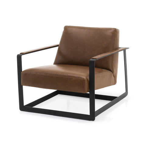 Brown Leather / Black Metal Lounge Chair