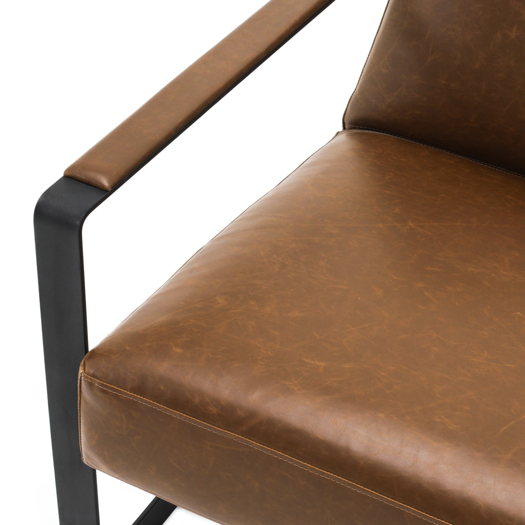 Brown Leather / Black Metal Lounge Chair