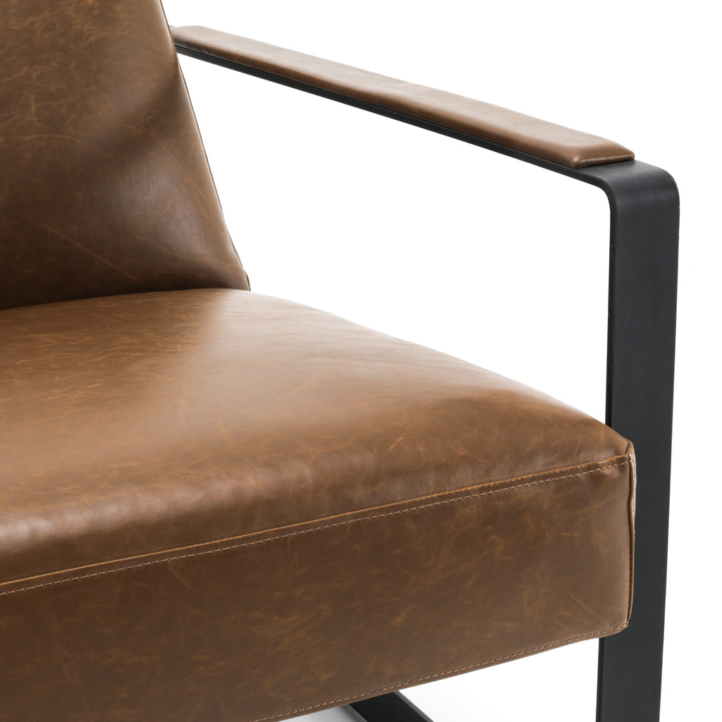 Brown Leather / Black Metal Lounge Chair