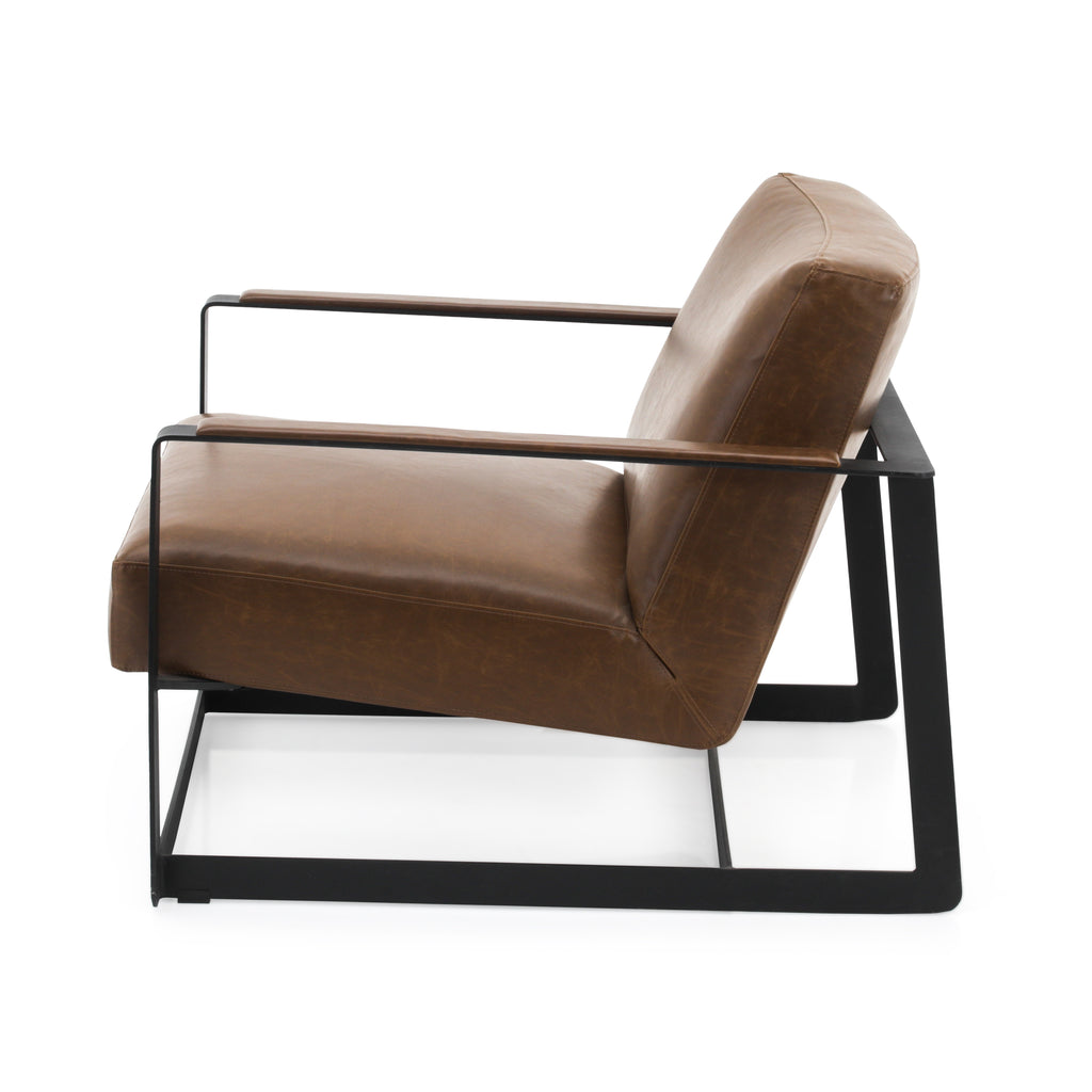 Brown Leather / Black Metal Lounge Chair