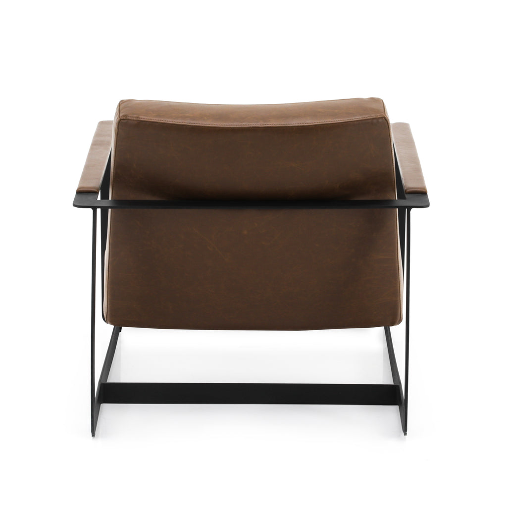 Brown Leather / Black Metal Lounge Chair