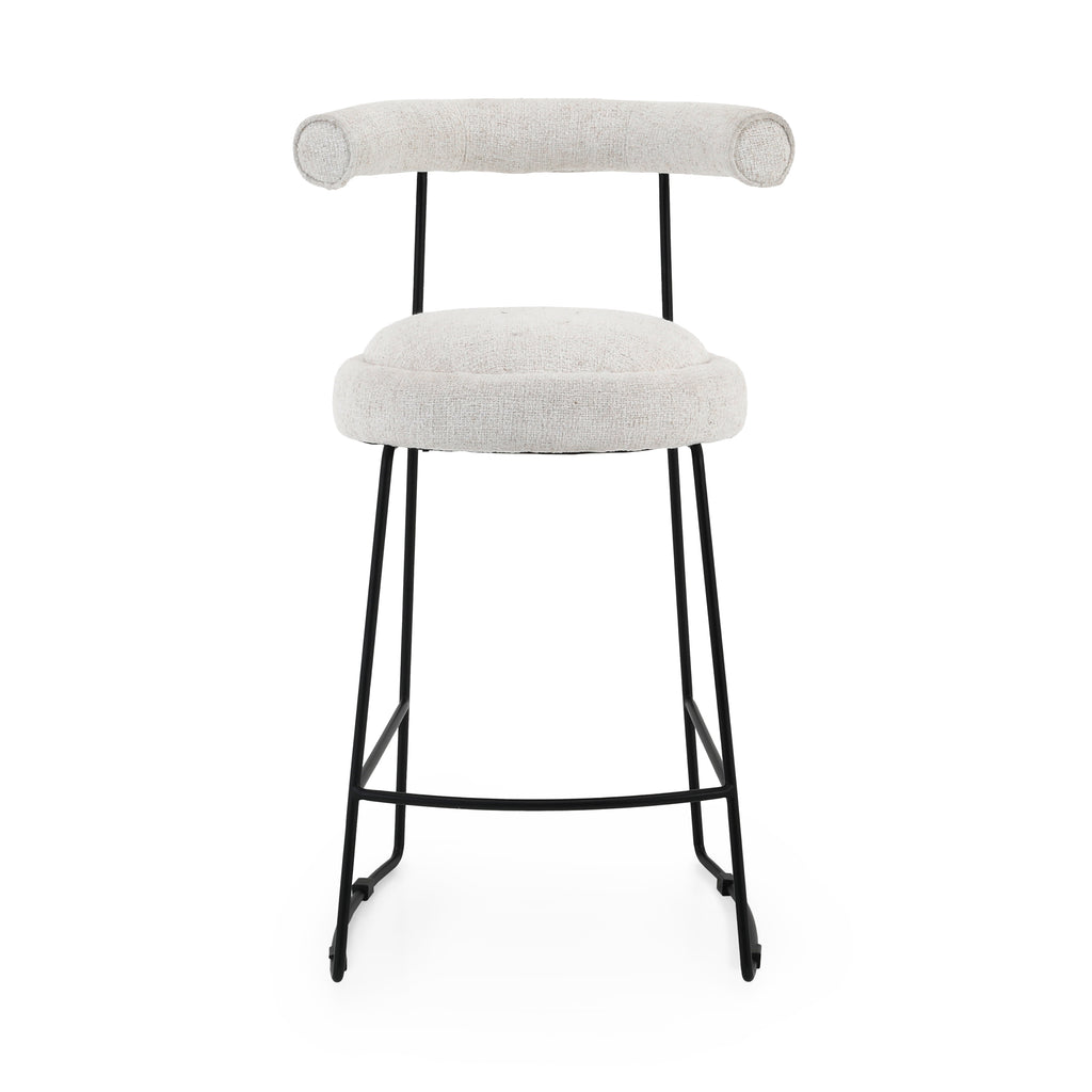 White Boucle Stool with Black Metal Base