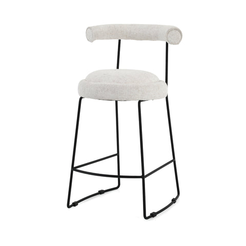 White Boucle Stool with Black Metal Base