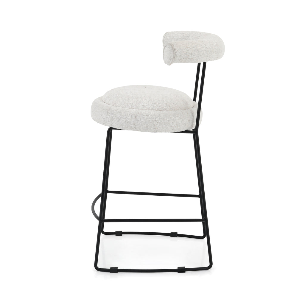 White Boucle Stool with Black Metal Base