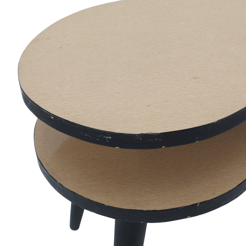 Distressed Black & Tan 3-Legged Side Table