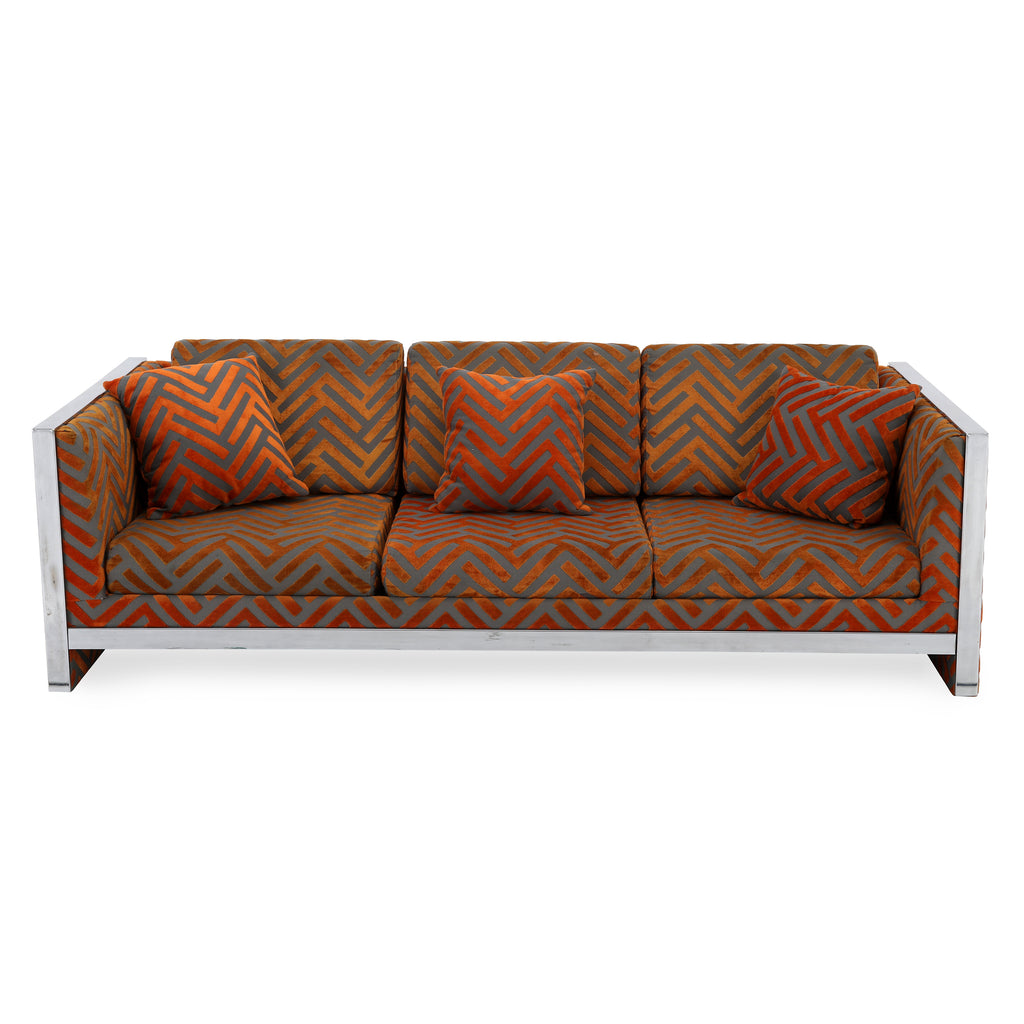 Vintage Orange / Grey Pattern Sofa